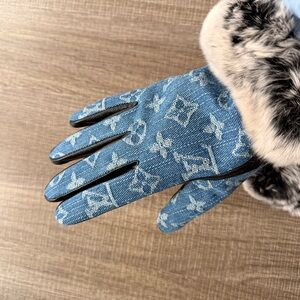 Louis Vuitton Denim And Faux Fur Gloves